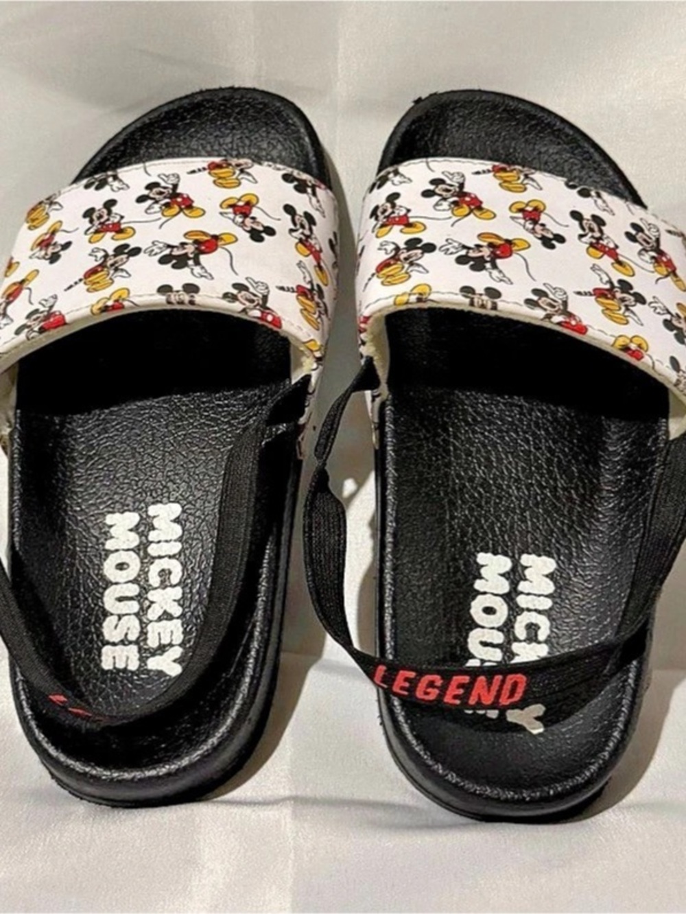 Mickey Mouse Toddler Slide Sandals w/ Heel Strap Black & White